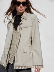 Aveloria Modichic Blazer elegante de estilo europeo con bloques de color a rayas, chaqueta versátil de alta gama para mujeres para el otoño - Multicolor - Ver 1