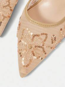 CUCCOO HITCHD Giày cao gót dự tiệc họa tiết hoa đen thời trang dành cho nữ - màu nâu - Xem 5