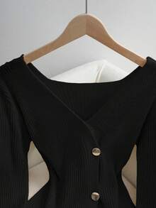 Franclia New Elegant V-Neck Design Solid Color Pullover Sweater For Women, Versatile For Autumn - Black - View 5