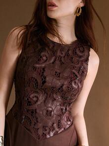 MOTF PREMIUM Váy thêu không tay thanh lịch - Cà phê - Xem 2