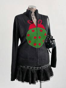 Sunspun Halloween New Casual Seven-Star Ladybug Women Zip-Up Long Sleeve Cardigan Sweater - Multicolor - View 3