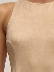MUSERA Suede Racer Back Thong Back Bodysuit Elegant Autumn Fall  Night Out Work Cute Sexy Spring Summer - Beige - View 6