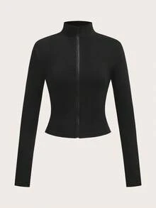 SHEIN EZwear 2 件套花卉 & 灰色 & 黑色针织拉链长袖 T 恤女士，适合春秋季 - 彩色 - 查看 5