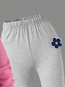 Conjunto informal de 2 piezas de niña preadolescente con sudadera con capucha de manga larga con decoración floral y pantalones acampanados, para otoño/invierno - Rosa - Ver 7