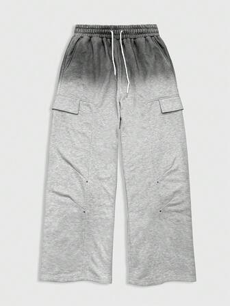 Street Life Pantalones de chándal casuales sueltos con cintura con cordón y bolsillos, de pierna ancha y efecto degradado para hombres