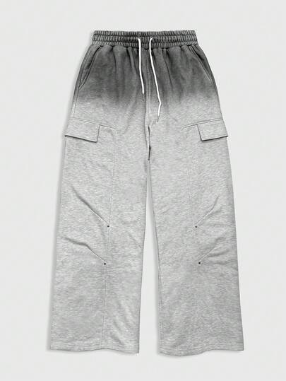 Street Life Pantalones de chándal casuales sueltos con cintura con cordón y bolsillos, de pierna ancha y efecto degradado para hombres