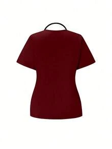 TaskEZ Scrubs Set: V-Neck Short Sleeve Top & Pants Scrub Uniform For Healthcare Workers - Burgundy - View 4