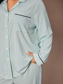 Lazeform Ensemble de pyjama grande taille doux et agréable à la peau, en tricot côtelé, style décontracté à la française, confortable. Vêtements d'automne et d'hiver - Vert menthe - Voir 5