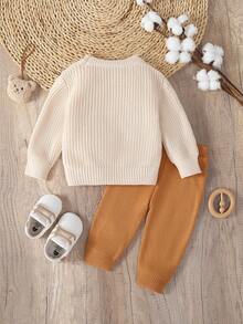 SHEIN 2pcs Baby Boys/Girls Knitted Sweater And Pants Set, Cute Embroidered Long Sleeve Pullover And Trousers, Fashionable Casual Outfit Suitable For Autumn/Winter, Daily Wear, Home, Outdoor, Travel, School Baby Boy Knitted Set Fall Baby Outfit Baby Bear Outfit Knit Two Piece Toddler Neutral Baby Clothes Unisex Baby Boy Bear Outfit Baby Boy Sweater Set - Multicolor - View 2