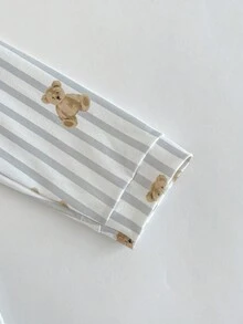2pcs Young Boy Cute Bear Print & Gray Striped Long Sleeve Top And Pants Elegant Comfortable Pajama Set Night Wear Kids Kids Collar Neck Pajama Sets Cotton Boys Pajamas Boys Sleeping Clothes Kids Long Pajama Sets Unisex Long Pajama Sets Cute Sets Button Up Pajama Set Kids Pajama Sets - Light Grey - View 7