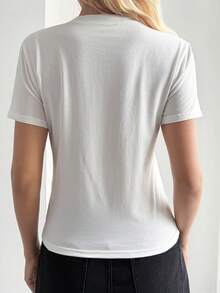 DAZY Women's Casual Letter Pattern Basic Fitted Short Sleeve T-Shirt, Autumn/Winter - White - View 2