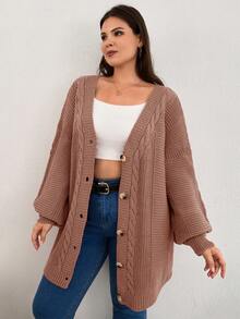 RueChic Cable Knit Drop Shoulder Cardigan - Dusty Pink - View 4