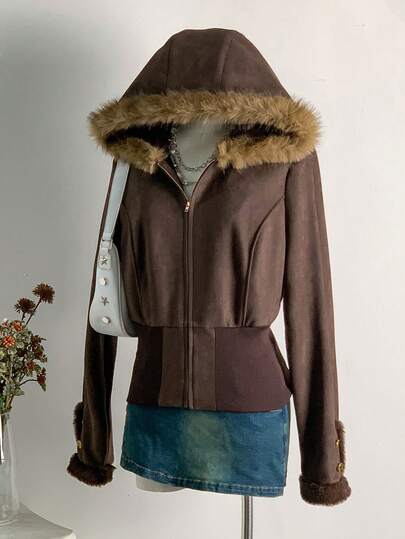 SHEIN Unity Women's Vintage Waist Cinched Fitted Metallic Zipper Decorated Sweatshirt