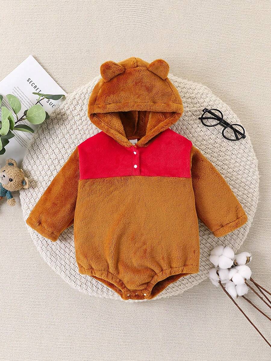 SHEIN Perso Play Barboteuse à capuche en polaire mignonne pour bébés garçons - Multicolore - Voir 1
