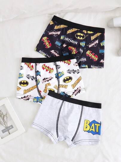 BATMAN X SHEIN سروال داخلي مريح ناعم للأولاد مطبوع بالحروف والخفافيش