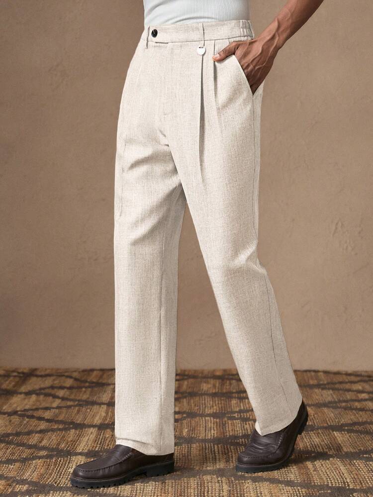 남성용 브라운 "올드 머니" 우븐 캐주얼 스트레이트 레그 팬츠 (탄성 허리 밴드 포함), 데일리, 출퇴근, 봄/여름, 휴가, 파티, 결혼식, 커플, 남자친구 선물, 해변 의류에 적합