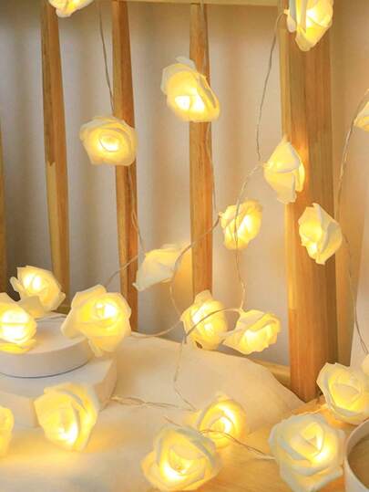 1 pieza Luces de cadena de flores de rosa de plástico de espuma de 1.5/3m para decoración del hogar, luces de rosa para decoración de pared del dormitorio, luces de flores para decoración de habitación y mesita de noche, luces decorativas para propuesta de boda y fiesta, luces decorativas para el Día de San Valentín, adecuadas para decoración de fiesta de cumpleaños