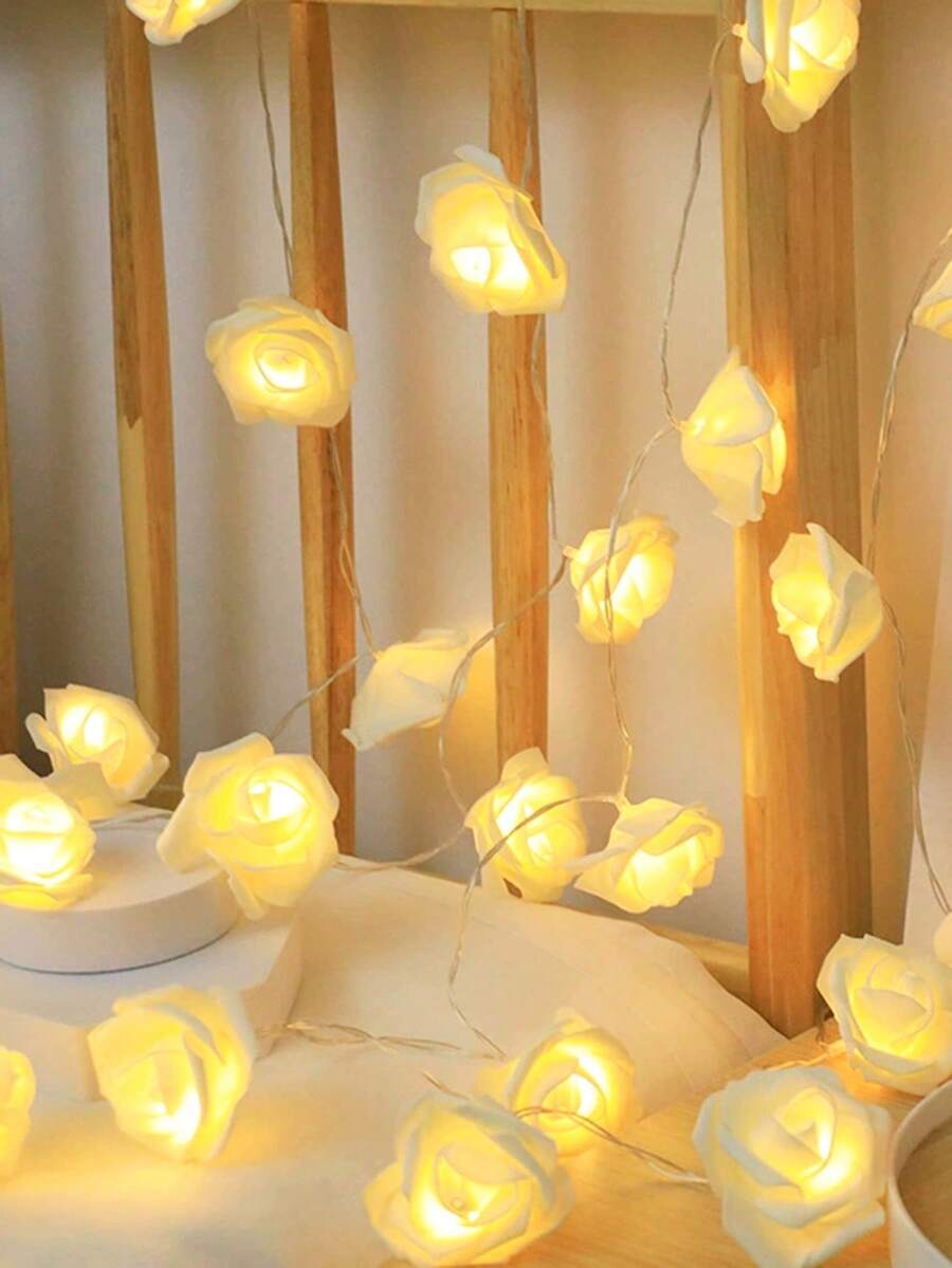1 件 1.5/3 米家居装饰泡沫塑料玫瑰花灯串、卧室墙壁装饰玫瑰灯、房间床头装饰花灯、婚礼求婚派对装饰灯串、情人节装饰灯串、适合生日派对装饰