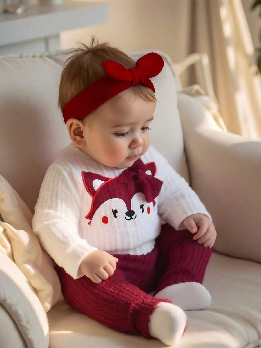 SHEIN Herbst Neugeborenes Mädchen Weiß Besticktes Langarm-Oberteil kombiniert mit rosa Hose 2 Stücke Lässig Set, einfach, modisch und vielseitig