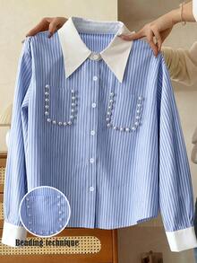 Franclia 女士优雅法式串珠条纹派对衬衫 - 彩色 - 查看 1