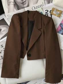 Franclia Women's Solid Color Lapel NeckLong Sleeve Casual Office Blazer, Autumn - Brown - View 3