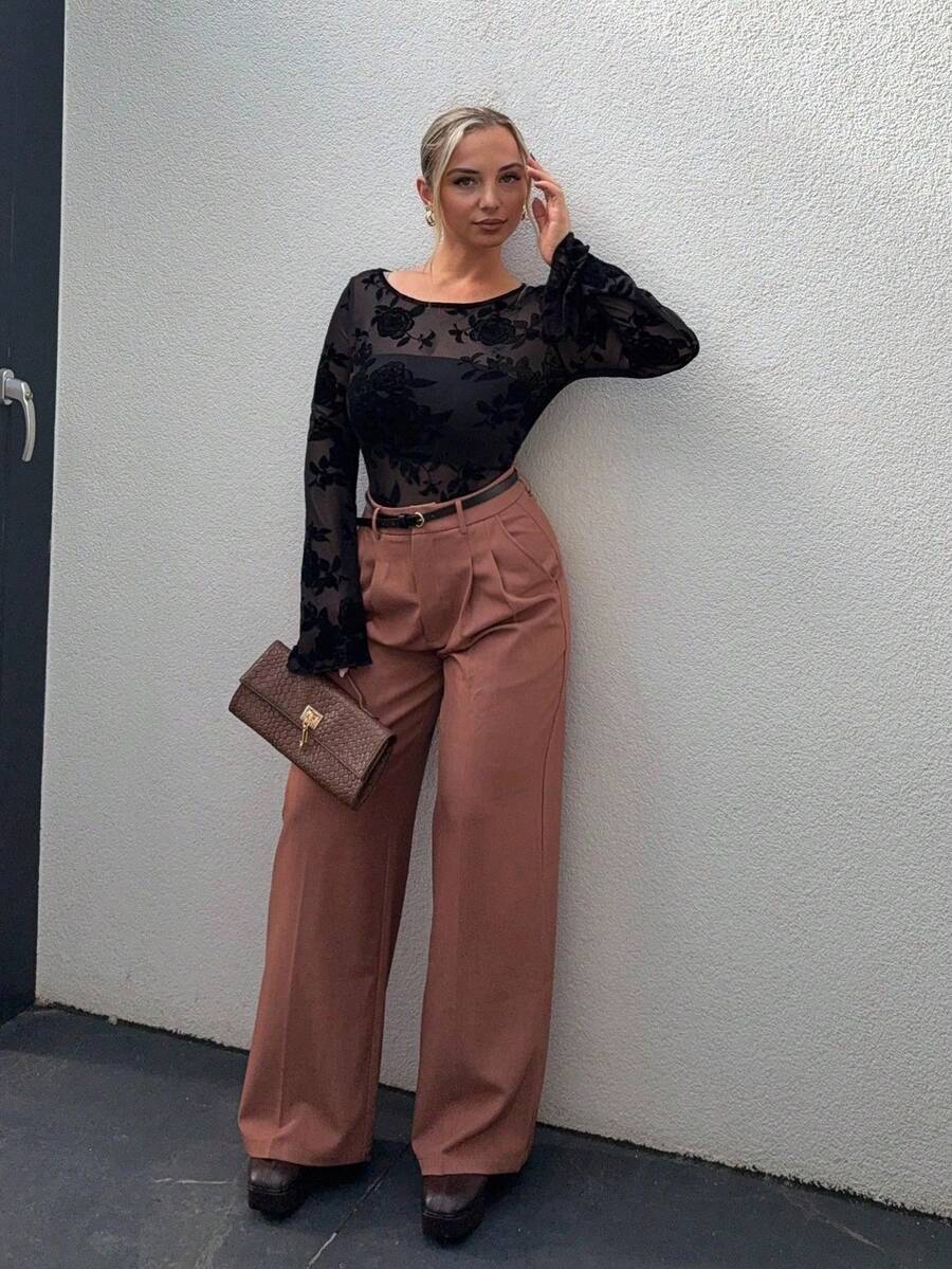 Jeta Ari Marland Straight-Leg Elegant Modern High-Waist Suit Pants, Vacation/New Year - Coral Pink - View 1