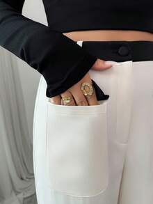 Elenzga New Fashionable & Elegant High-End Color Block Wide Leg Pants, Women Long Trousers - Multicolor - View 4