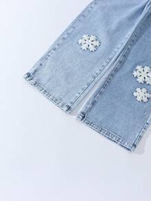 ChillGRL Tween Girls New Fashion Distressed Snowflake Embroidered Wide-Leg Jeans Snowflake Jeans Embroidered Jeans Jean Pants Embroidery Christmas Clothes Jeans With Bows Flower Jeans Tween Jean Pants Embroidery - Light Wash - View 5