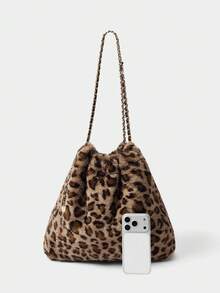 SHECARRY Ladies, Women Shoulder Bag, Hobo Bag, Leopard Print, Animal Print, Plush, Fashionable, Elegant, Simple, Personalized, Versatile, Classic, For Commute, Office, Date, Daily, Shopping, Afternoon Tea - Multicolor - View 5
