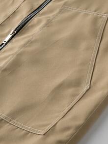 Manfinity Roghcode Men's Casual Solid Khaki Autumn Streetwear Work Jacket,Simple Patchwork Slant Pocket Zip-Up Oversized Shacket,Everyday Commute Light Brown Jacket - Khaki - View 7