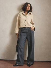 Aralina 秋冬季撞色纽扣宽松翻领毛毡夹克，宽袖带口袋，时尚优雅，保暖百搭，适合外出穿着。 - 卡其色 - 查看 8