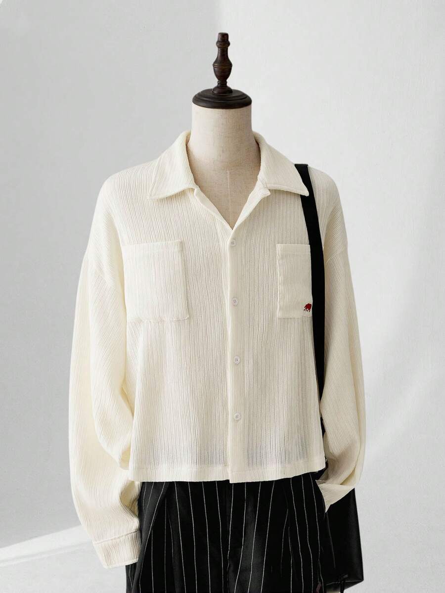 ESTAVOR Camicia casual a maniche lunghe tinta unita da uomo