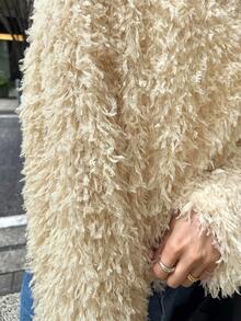 FRIFUL 女士纯色杏色圆领长袖蓬松宽松休闲套头卫衣，秋冬款 - 杏色 - 查看 6