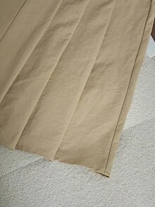 SHEIN Franclia 女式百搭修身宽松高腰弹力褶皱侧袋A字裙 - 卡其色 - 查看 5