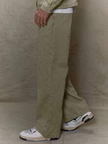 Musero Barrel Leg Pocket Detailing Elasticated Waistband Denim Jeans Fall SUMMER SPRING - Khaki - View 3