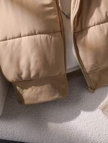 SHEIN Teen Girl Casual All-Match Versatile Sleeveless Short Padded Vest, Autumn/Winter - Khaki - View 4