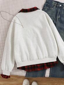Teenager Mädchen Lässig Pullover Sweatshirt, 2 in 1 Sweatshirt mit Hemdkragen, Nummer & Buchstaben, Leoparden Muster, Loose Fit - Verschiedenfarbig - Übersicht 2