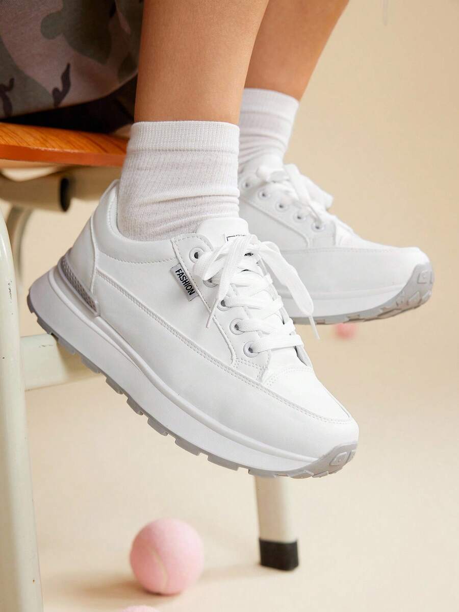 CUCCOO EASI Women's Fashionable Versatile Thick Sole Casual Round Toe Sneakers - White - View 1