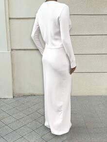 Flirla Bộ 2 món áo len và chân váy cài nút phía trước đa năng thường ngày dành cho nữ - trắng - Xem 2