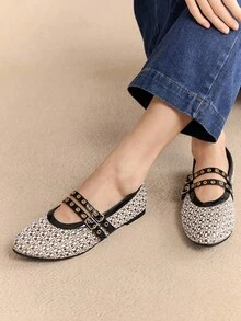 Rosivie 2025 Handwoven Niche Fashion Shoes, New Arrival Double Buckle Strap Ballet Flats For Women - Khaki - View 6