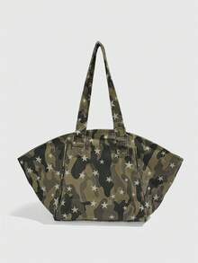 ROMWE Grunge Punk 1pc Punk-Style Star-Pattern Camouflage Crossbody Bag, Paired With A Tactical Wallet Pouch Pendant, A Sweet And Cool Star-Decorated Handbag - Army Green - View 6