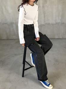 FRIFUL Women's Casual Everyday Commute Ribbed Contrast Lettuce Trim Long Sleeve T-Shirt, Spring/Autumn - White - View 7
