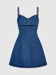 Sweetra Women Lapel NeckLong Sleeve Jacket And Denim Jumpsuit Set - Blue - View 5