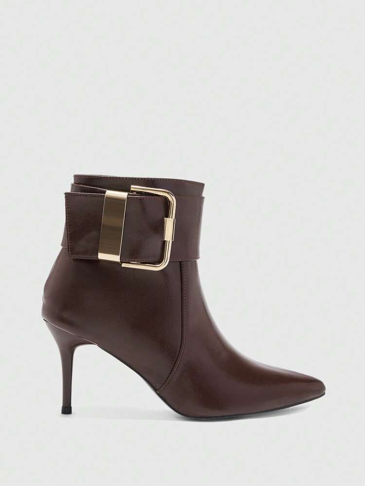 CUCCOO BIZCHIC Women's New Winter Black Pointed Toe Stiletto Buckle Strap Fashion Versatile Sexy Slim Thigh High Boots