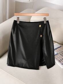 CosyJoli Shorts y falda de pana elegantes y casuales de talla grande - Negro - Ver 5