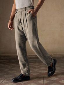 AKNOTIC Business Casual Quần ống đứng dáng rộng dệt kim cho nam, thời trang mặc hàng ngày - Cà phê nâu - Xem 5