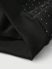 ROMWE MEN 男士休闲水钻拼接条纹拉链连帽运动衫，秋季 - 黑色 - 查看 7