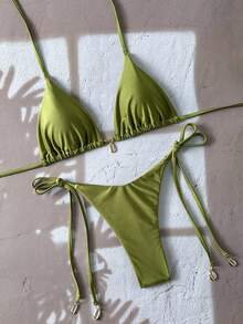 SHEIN Swim Spring Break Solid Color Bikini Swimwear For Summer Beach Vacation