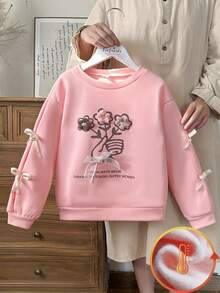 Vintaside Kids Áo nỉ dệt kim họa tiết hoa mơ cho bé gái, áo chui đầu dáng ôm, mặc ngoài trời, hàng ngày, thể thao - Hồng - Xem 1