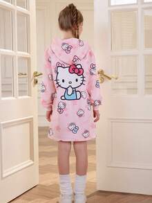 HELLO KITTY AND FRIENDS | SHEIN Tween Girl 可爱卡通合作款星星印花全图案落肩针织连帽连衣裙，粉色 - 彩色 - 查看 2
